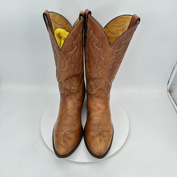Justin Men Size 11D 1967 Brown Tan Leather Pull On Western Cowboy Boot - Picture 3 of 13